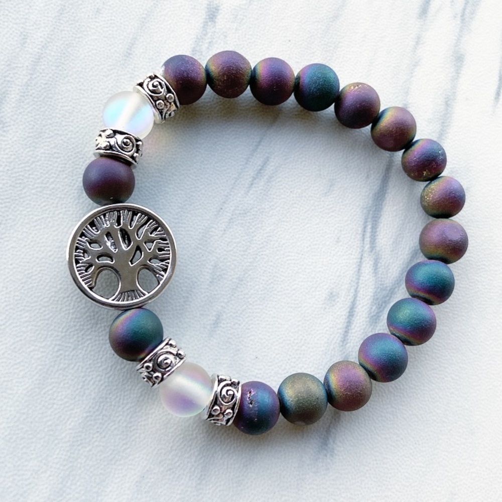 Genuine purple druzy quartz & opalite bracelet - Picture 7 of 10